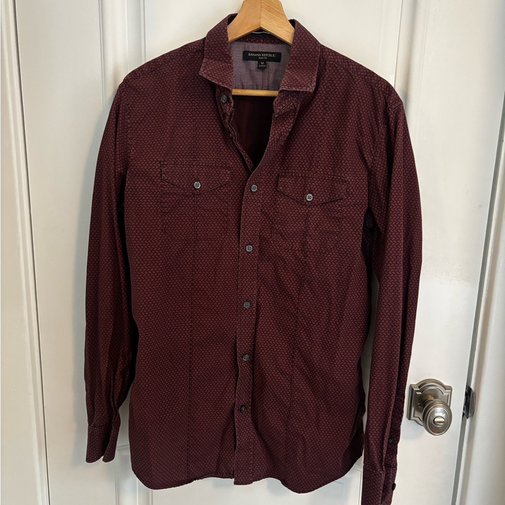 Banana Republic Maroon Casual Button-Down Shirt